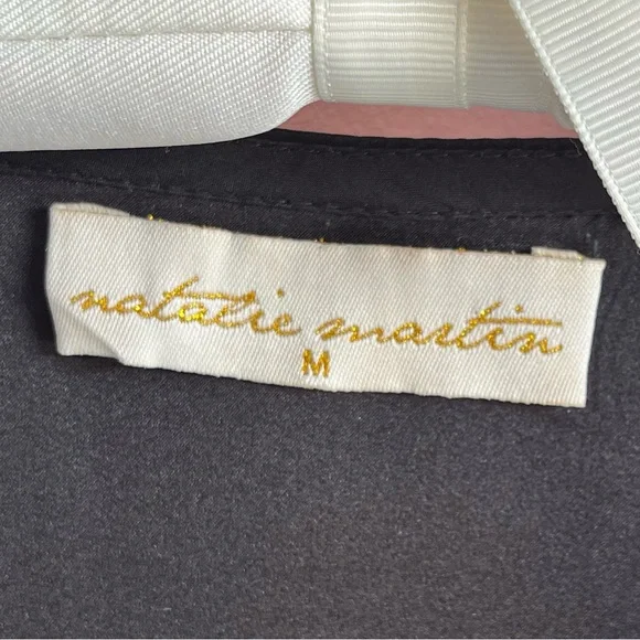 Natalie Martin Silk Dress Black Caftan Maxi Medium Pockets Vacation - Picture 2 of 7